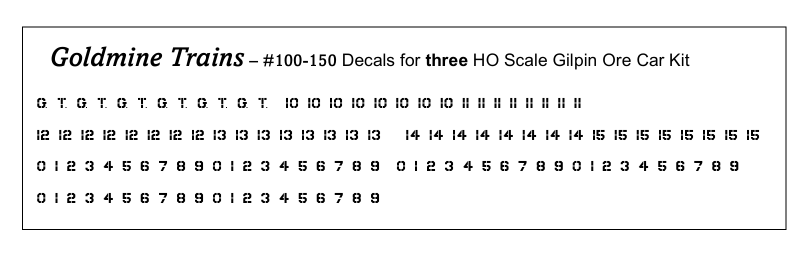 HO Scale Gilpin (3) Ore Car Decals (100-150)