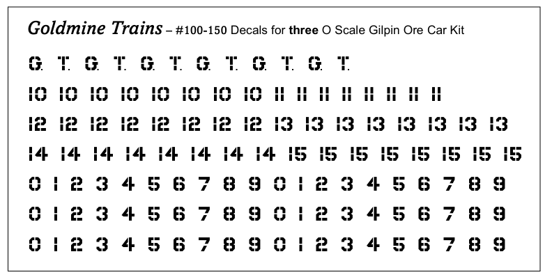 O Scale Gilpin Ore Car Decals (100-150) For 3 Cars