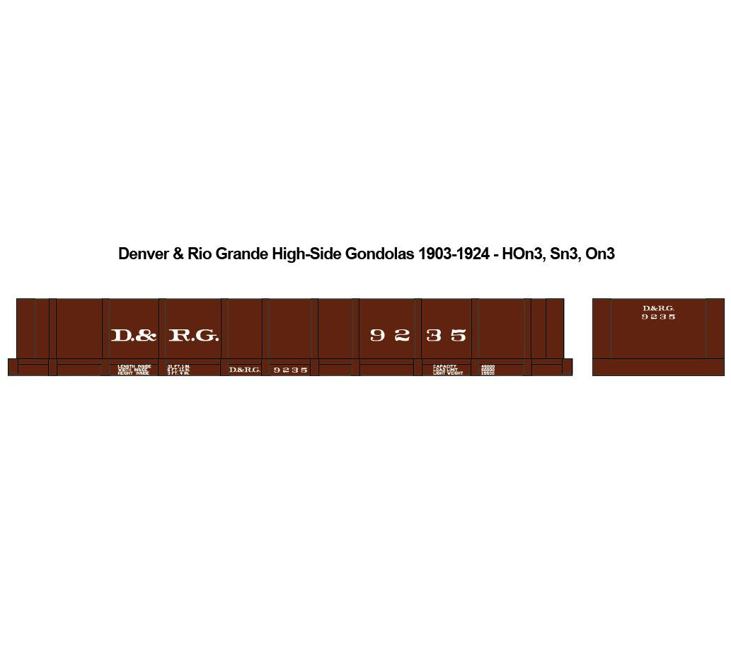Denver & Rio Grande High-Side Gondola Decals 1903-1924 HOn3, Sn3, On3