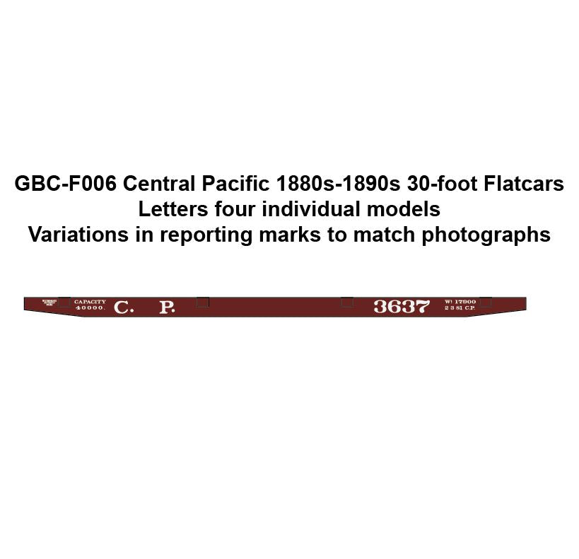 GBC-F006 Central Pacific Flatcar Decals 1880-1900 HO Scale