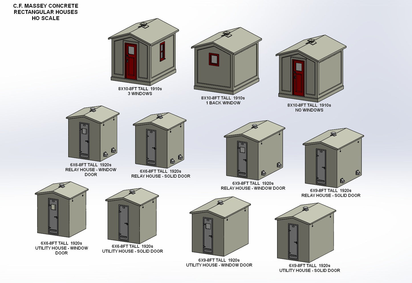 Massey Concrete 8'x10'-8' tall Standard House 1Back Window HO scale