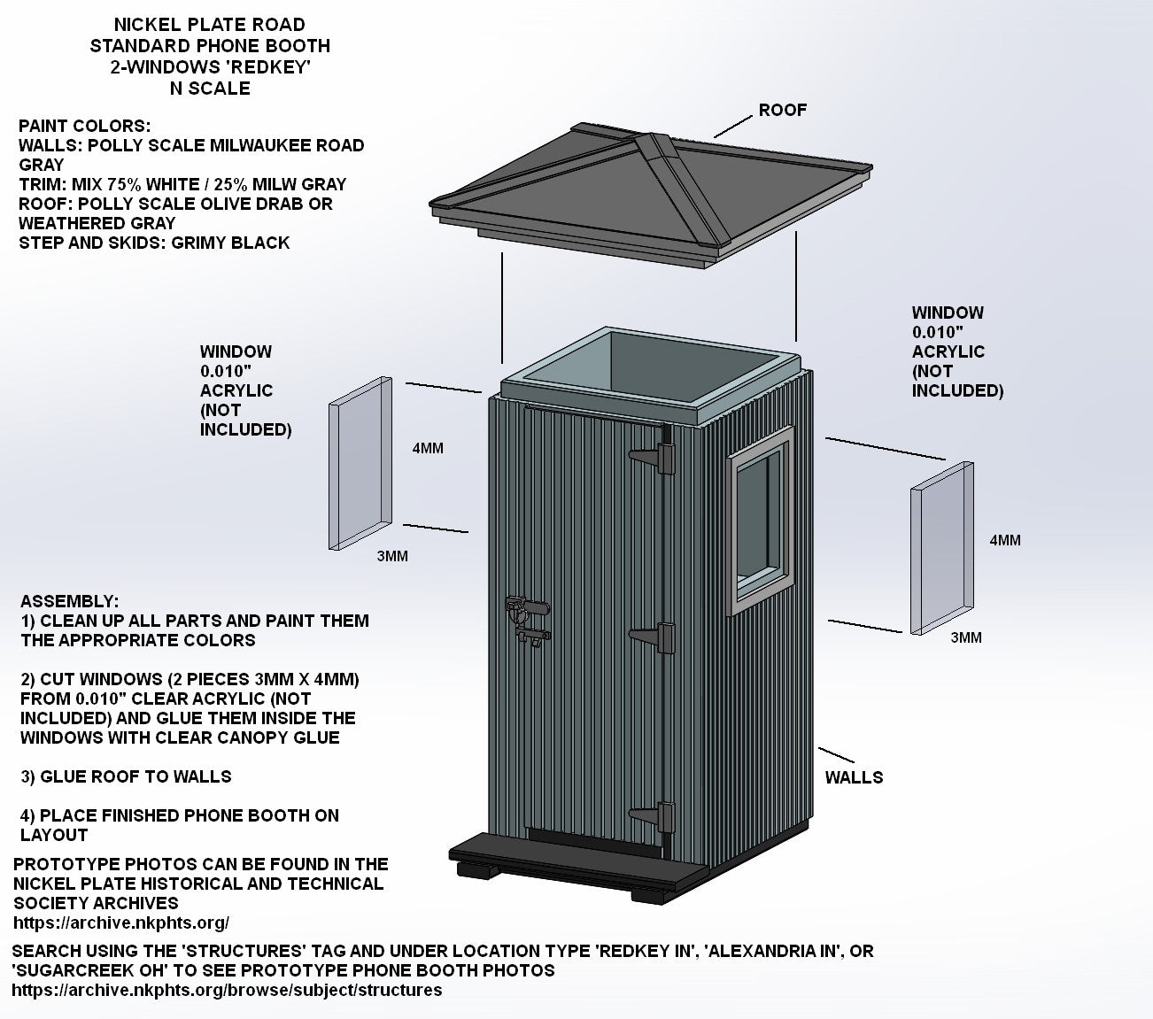 NKP Wood Telephone Booth 2-Window REDKEY N scale