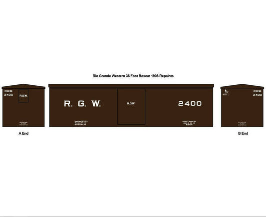 Rio Grande Western 36 Foot Boxcars 1907 Repaint Decal Set RGW Hon3, On30, On3