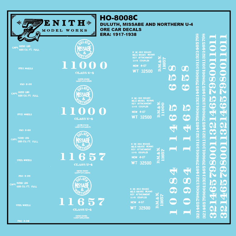 Duluth, Missabe & Northern U-4 Ore Car Decals, 1906-1938