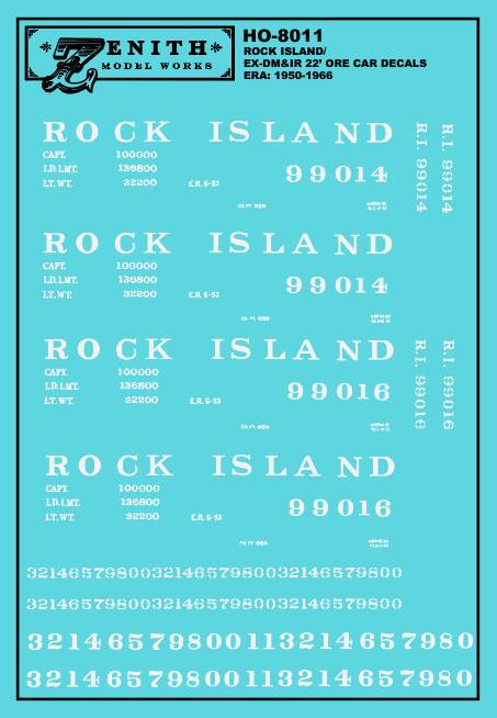 8011 - Rock Island 22' Ore Car Decals, 1950-1966