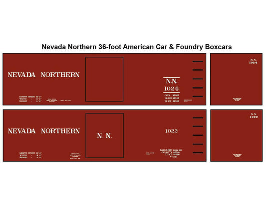 Nevada Northern 36 Foot AC&F Boxcars Decal Set HO Scale