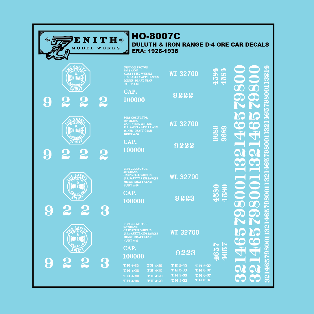 Duluth & Iron Range D-4 Ore Car Decals, 1906-1938