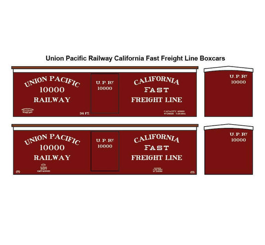 Union Pacific California Fast Freight Line 34' Foot Boxcar Decal Set HO