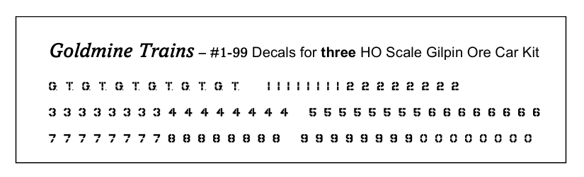 HO Scale Gilpin Ore Car Decals (1-99)