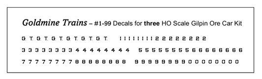 HO Scale Gilpin Ore Car Decals (1-99)