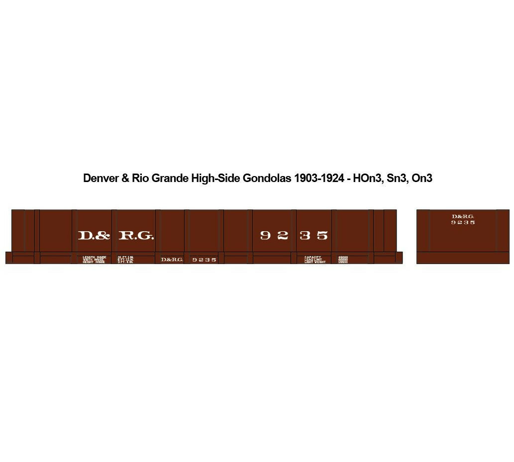 Denver & Rio Grande High-Side Gondola Decals 1903-1924 HOn3, Sn3, On3