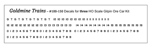 HO Scale Gilpin (3) Ore Car Decals (100-150)