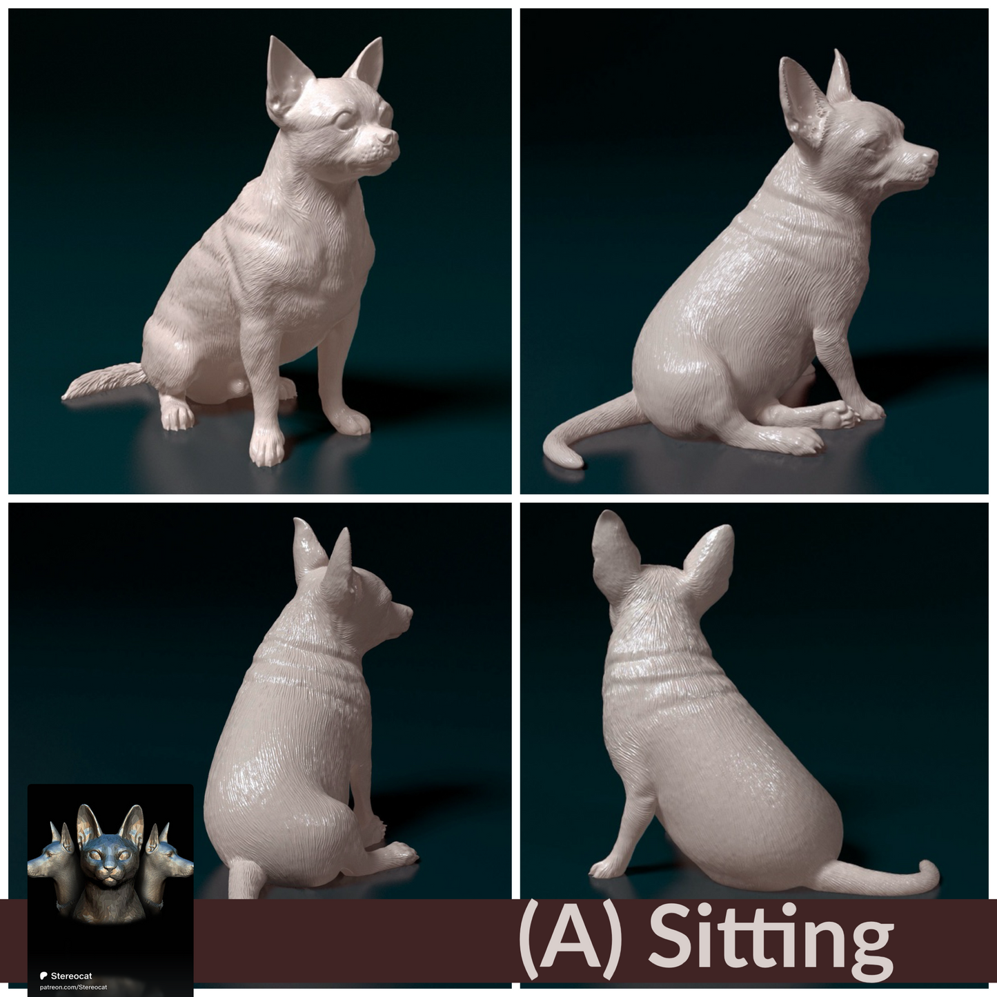 Chihuahua - 1:12 Scale Sitting miniature dog for dollhouse, diorama by Stereocat (1 dog)