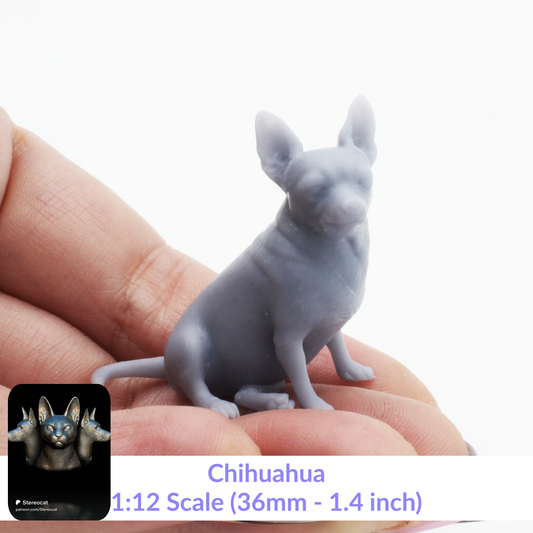 Chihuahua - 1:12 Scale Sitting miniature dog for dollhouse, diorama by Stereocat (1 dog)
