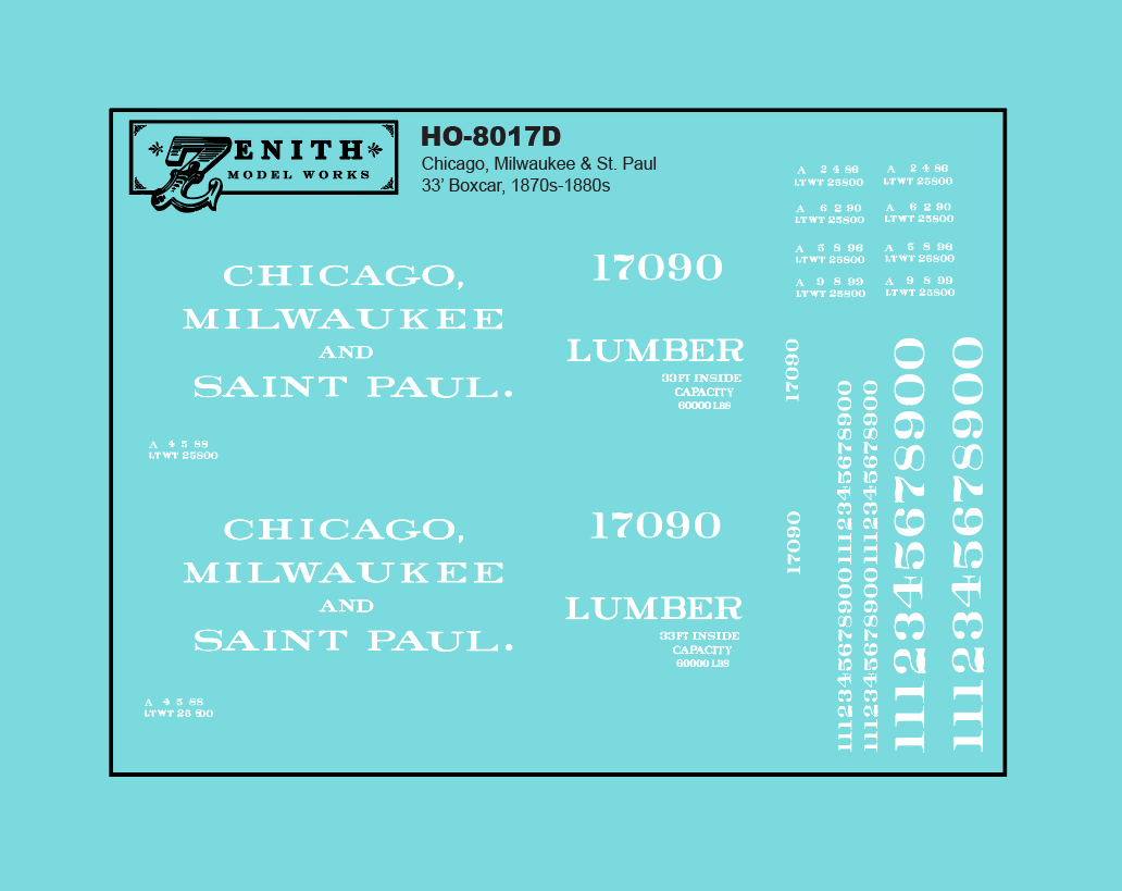 8017 - Chicago, Milwaukee & St. Paul 28' and 33' Boxcar Decals