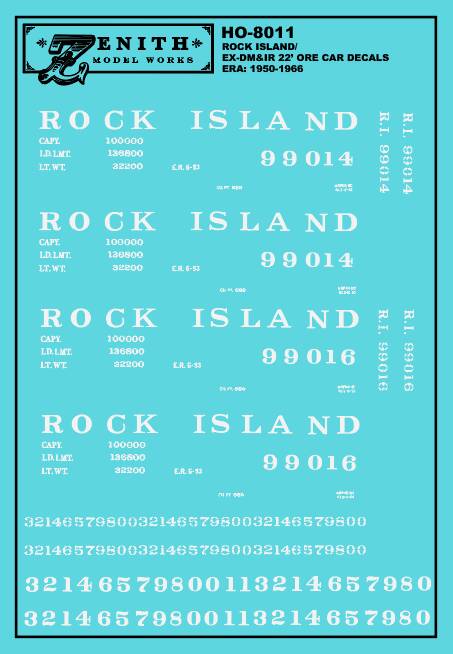 Rock Island 22' Ore Car Decals, 1950-1966