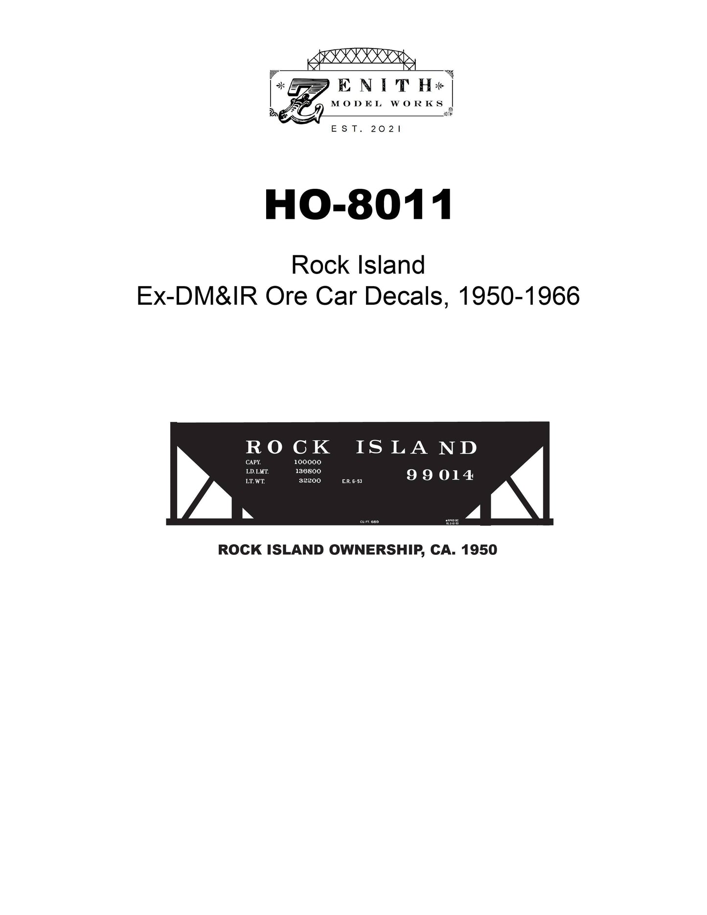Rock Island 22' Ore Car Decals, 1950-1966