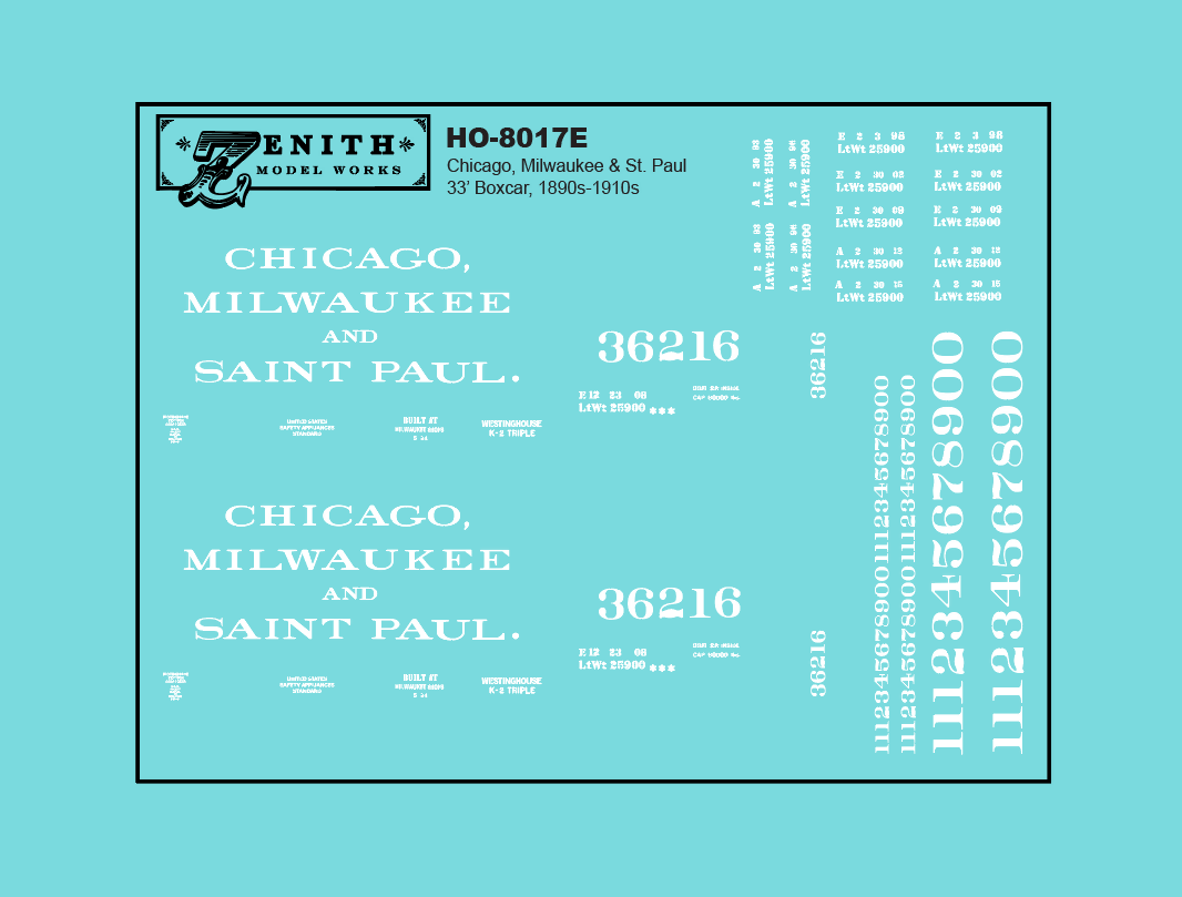 8017 - Chicago, Milwaukee & St. Paul 28' and 33' Boxcar Decals