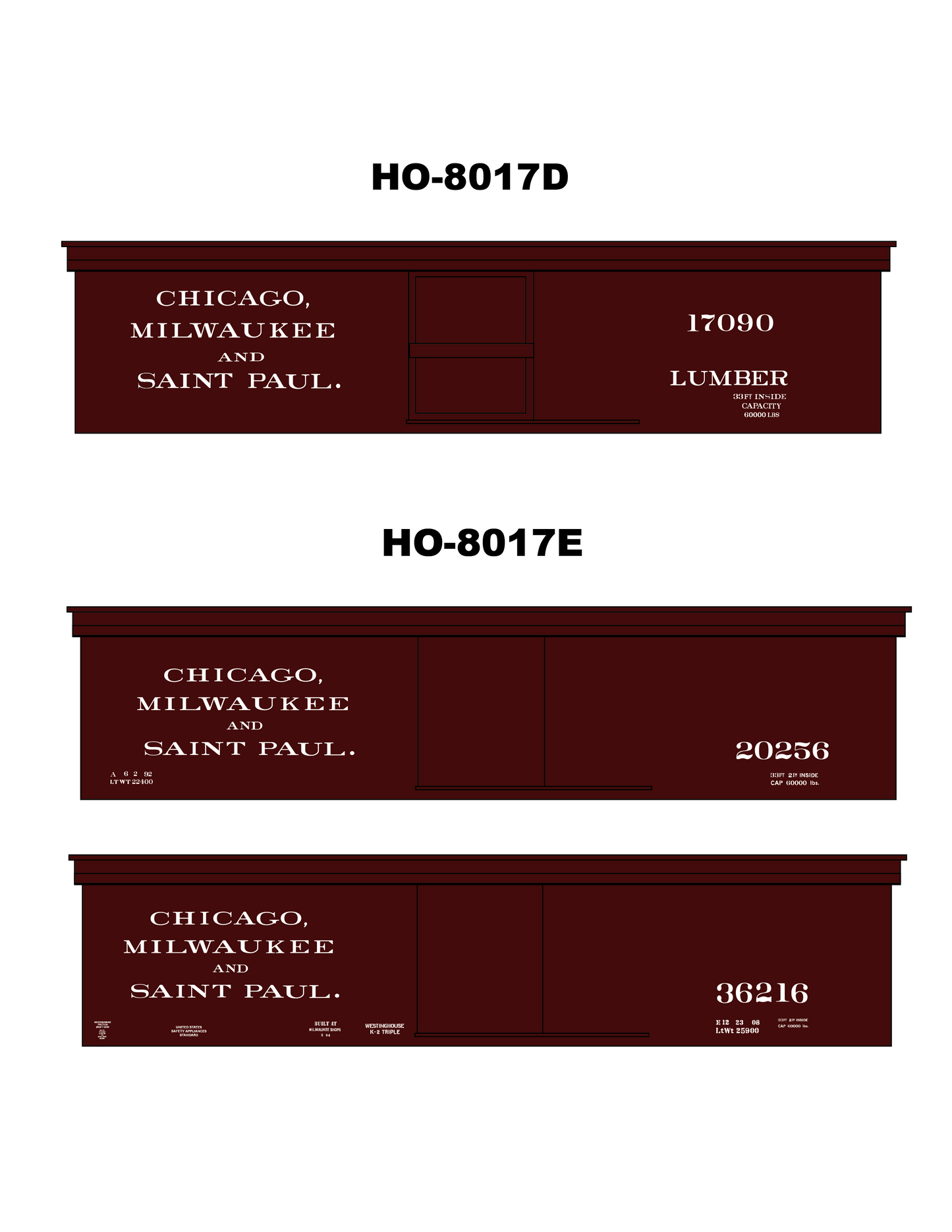 8017 - Chicago, Milwaukee & St. Paul 28' and 33' Boxcar Decals