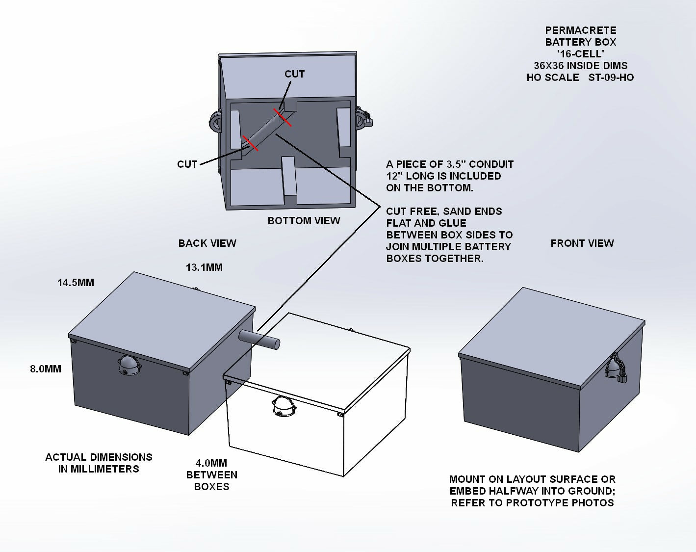 Battery Box '16-Cell' 36"x36" Precast Concrete HO