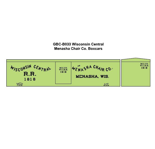 GBC-B033 Wisconsin Central Menasha Chair Company Boxcar Decal Set - HO Scale