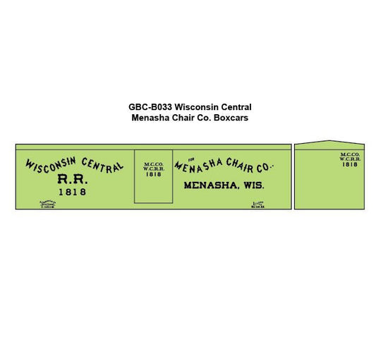 GBC-B033 Wisconsin Central Menasha Chair Company Boxcar Decal Set - HO Scale