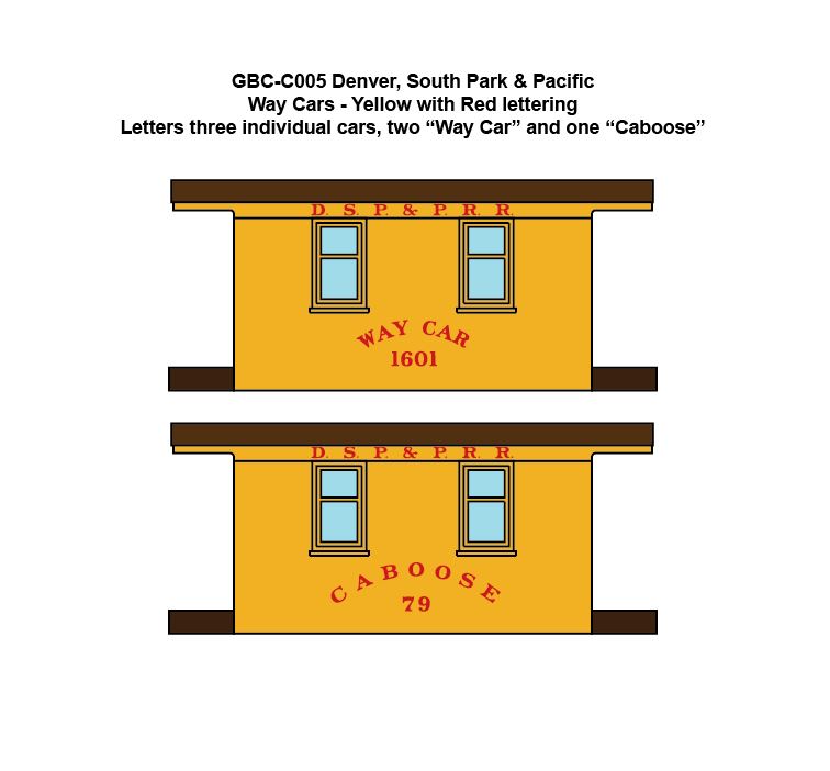 GBC-C005 Denver, South Park & Pacific Way Car Decals - Yellow Cars - HOn3, Sn3, On3