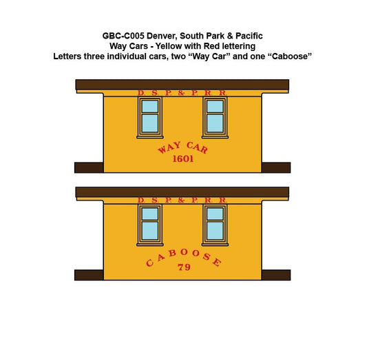 GBC-C005 Denver, South Park & Pacific Way Car Decals - Yellow Cars - HOn3, Sn3, On3