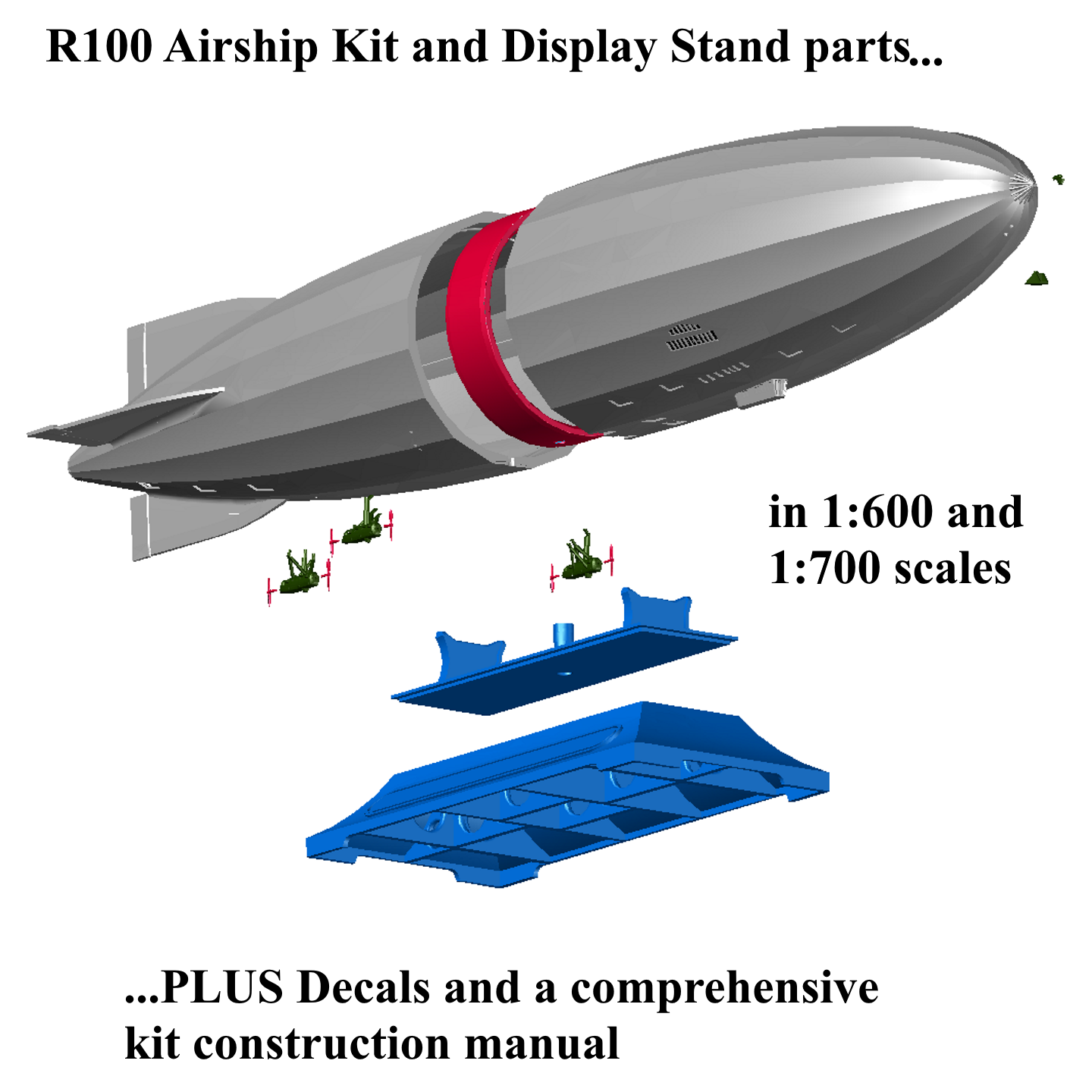 R100 Airship kit in 1:600 or 1:700 scale with Display Stand and Decals