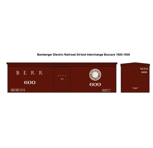 Bamberger Electric Railroad 34-foot Interchange Boxcar Decals - HO