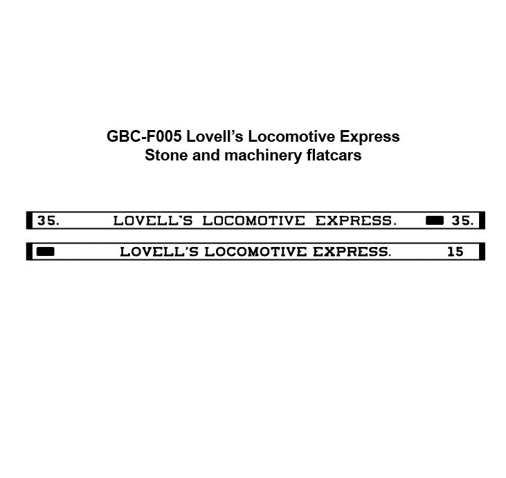 GBC-F005 Lovell's Locomotive Express Stone and Machinery Flatcars Decal Set - HO