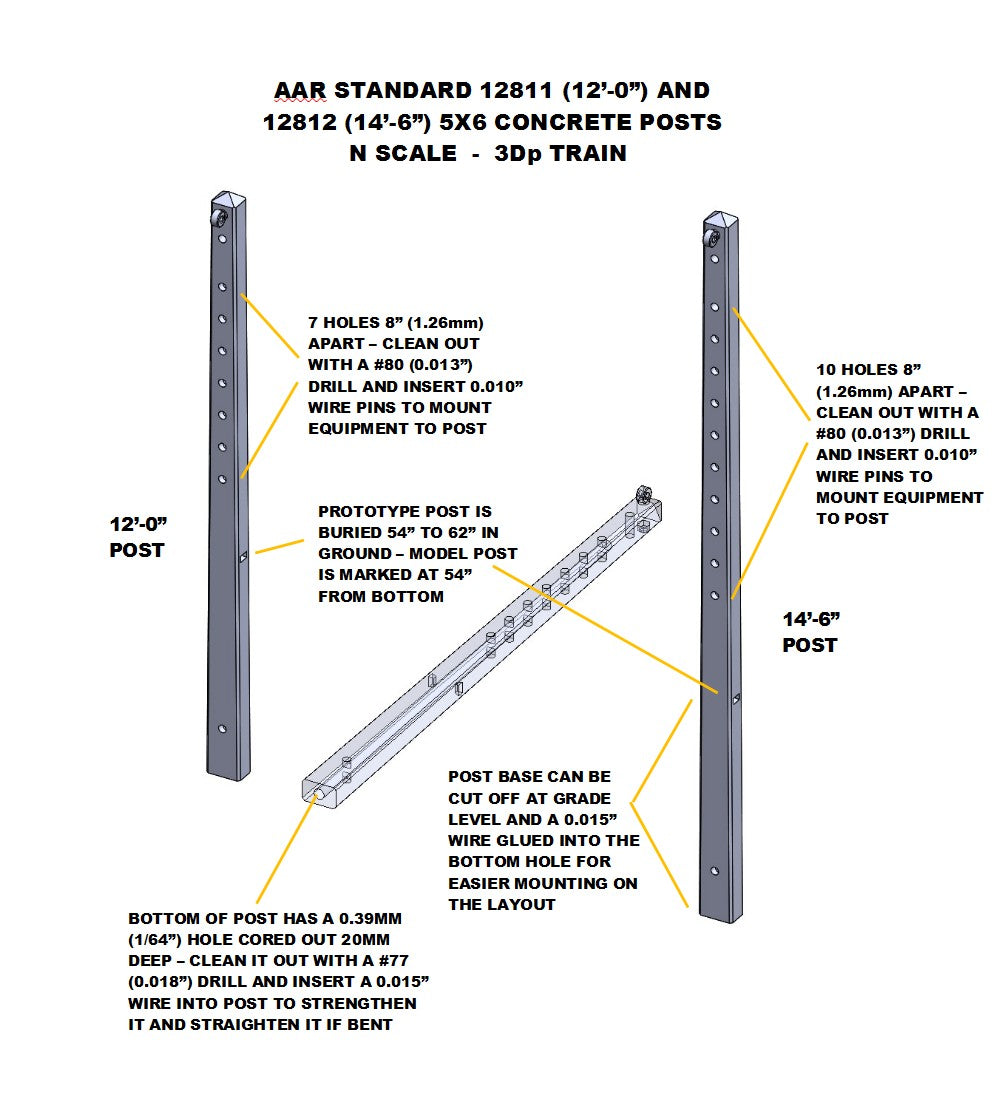 Concrete Post 5x6 AAR Standard 14'-6" tall N scale 4pcs