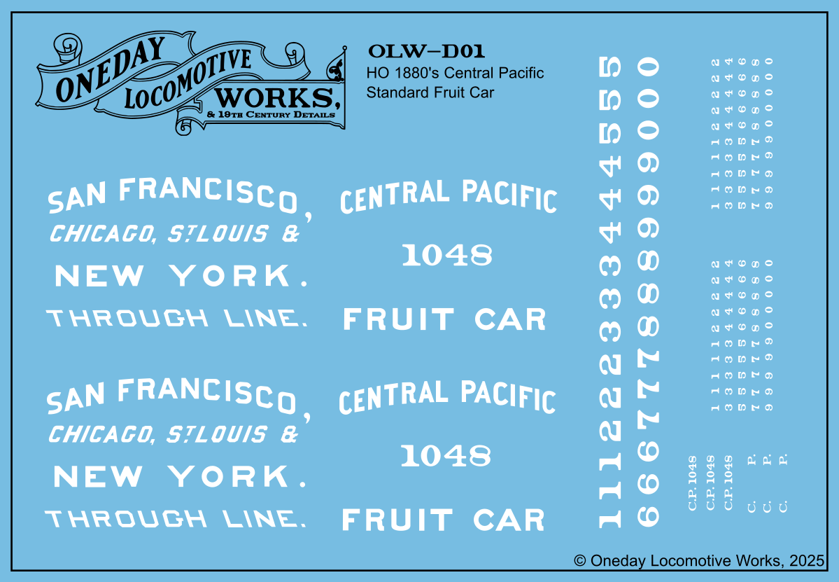 Central Pacific 1880s 34' Standard Fruit Car Lettering