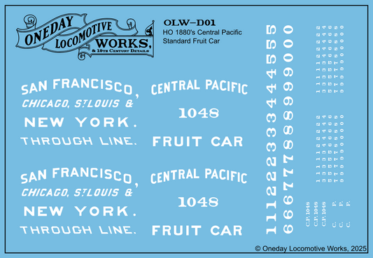 Central Pacific 1880s 34' Standard Fruit Car Lettering