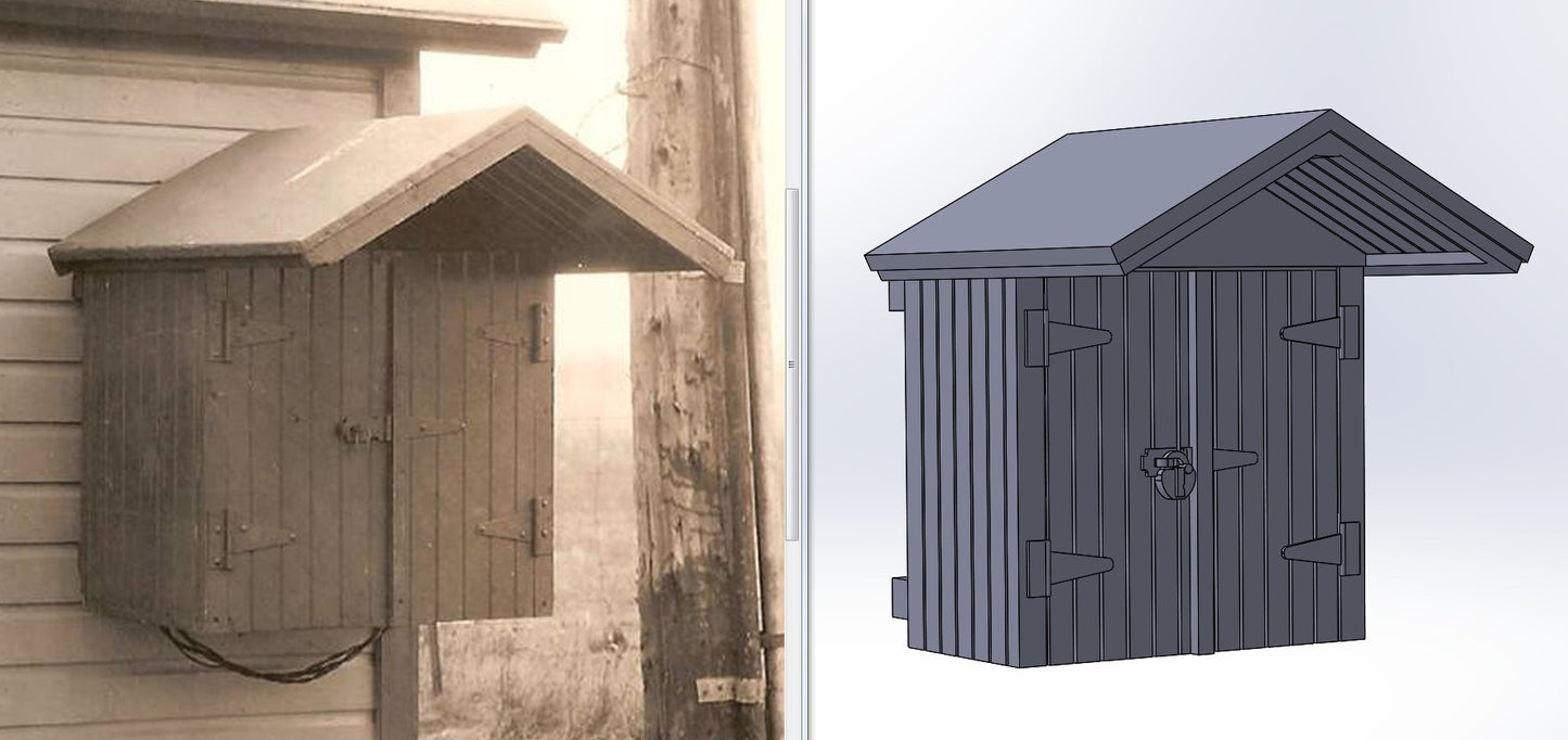 Wood Phone Box 30in - Short Eave 2in Siding 2pcs HO Scale