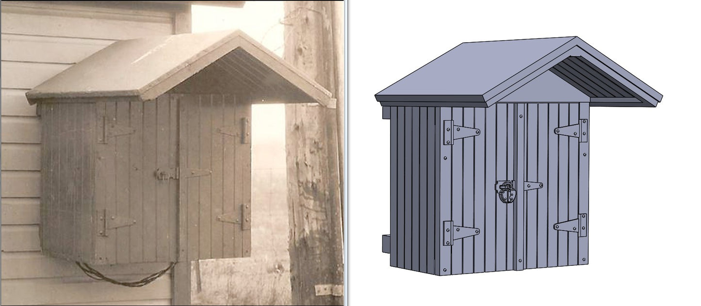 Wood Phone Box 30in - Short Eave w/2in Siding 1pc O Scale