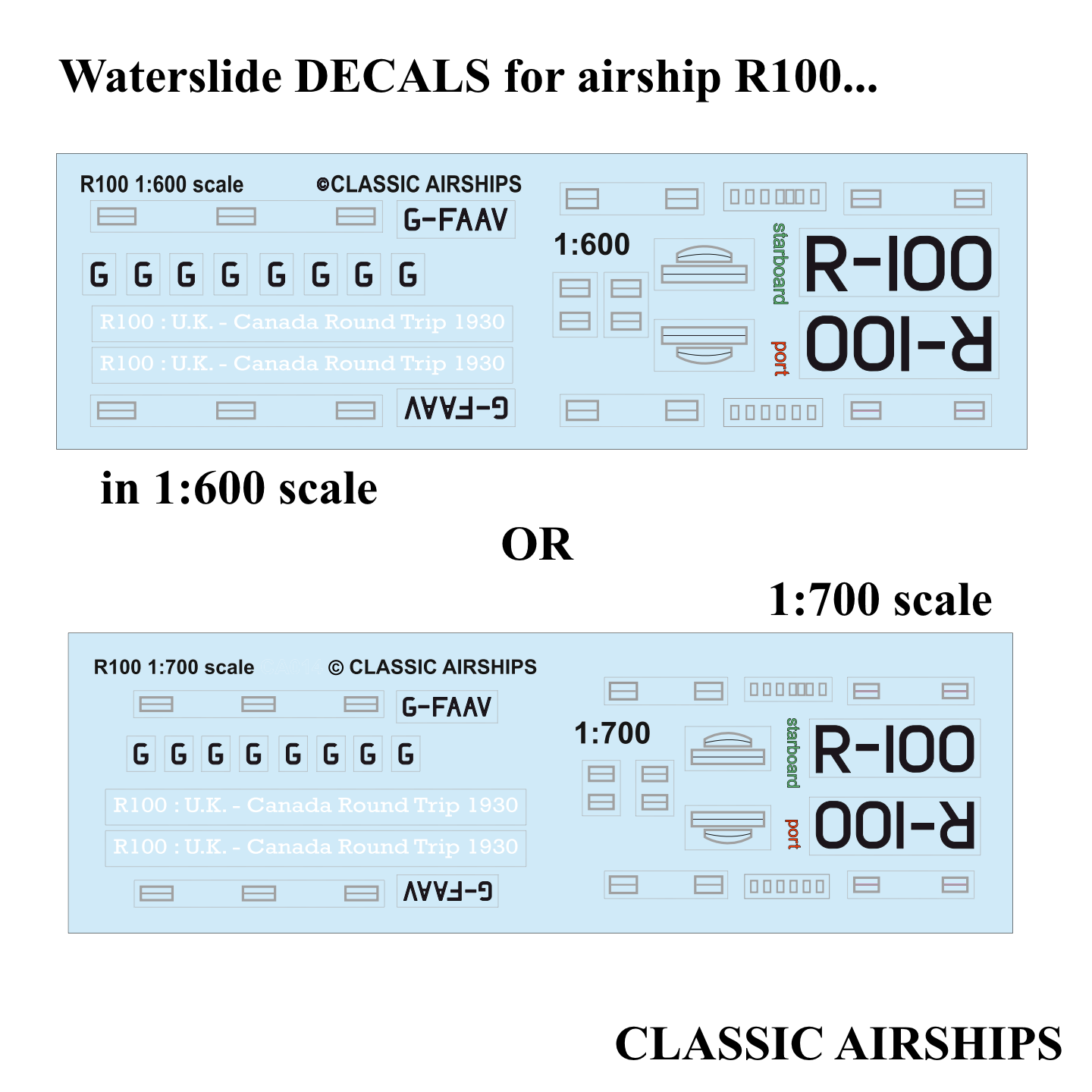 R100 Airship kit in 1:600 or 1:700 scale with Display Stand and Decals