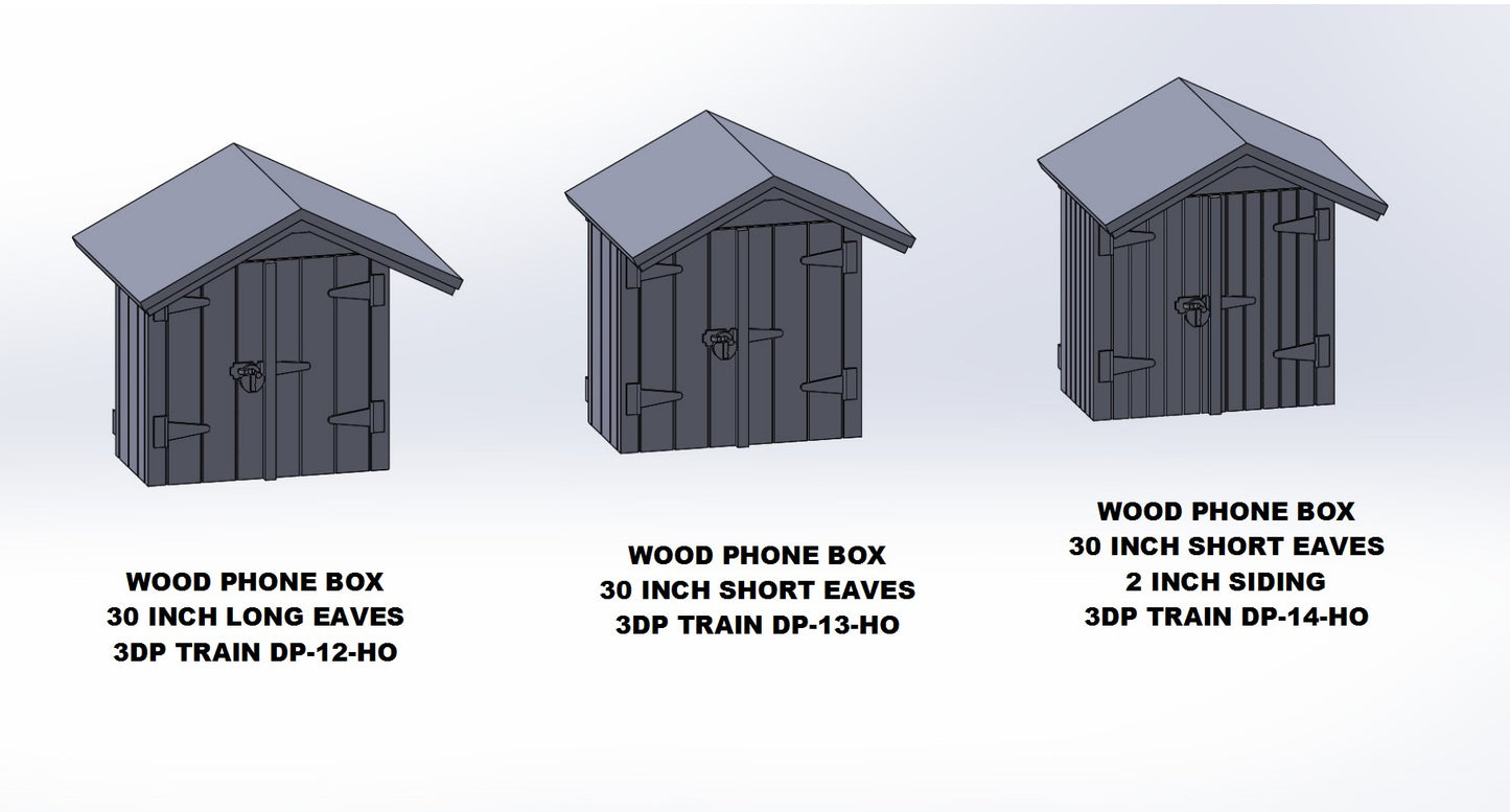 Wood Phone Box 30in - Short Eave 2in Siding 2pcs HO Scale