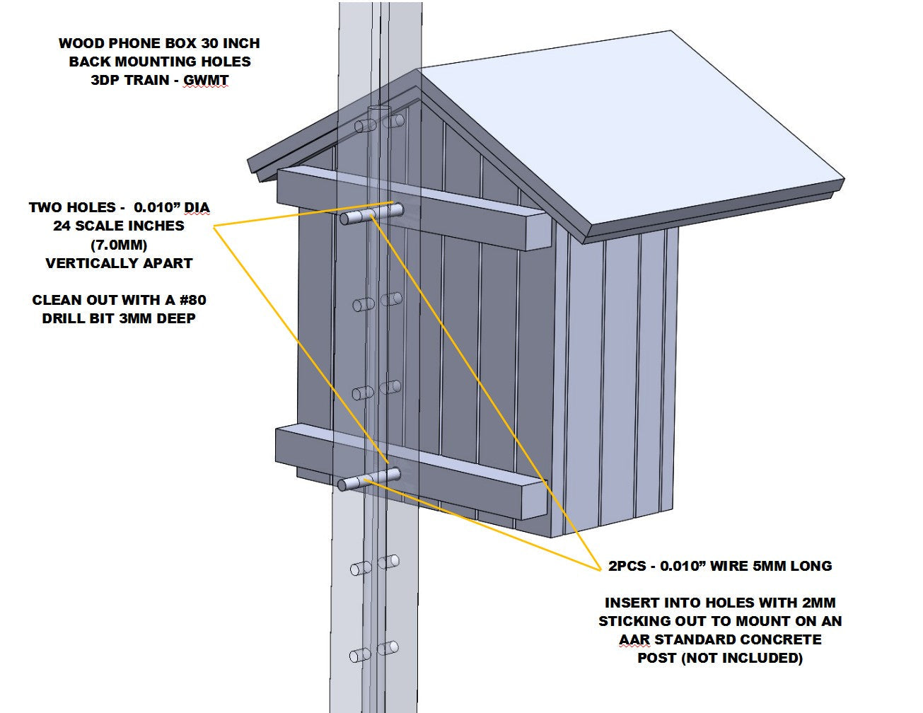 Wood Phone Box 30in - Long Eave 2pcs HO Scale