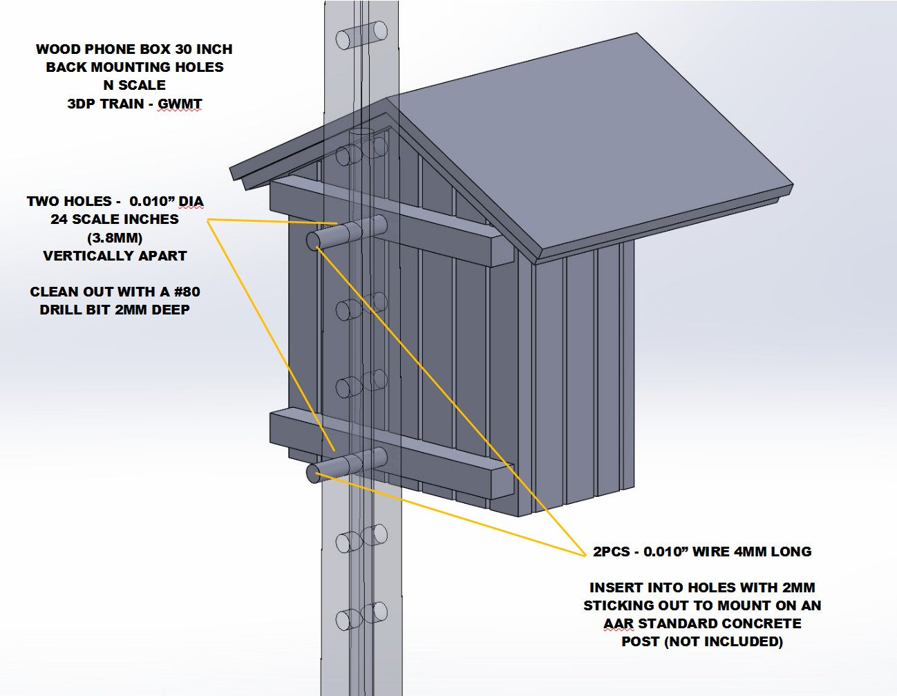 Wood Phone Box 30in - Short Eave 4pcs N Scale