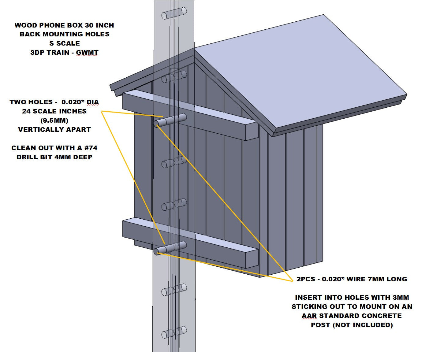 Wood Phone Box 30in - Short Eaves 2pcs S Scale
