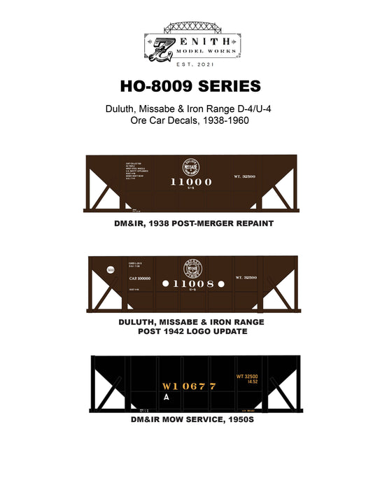 8009 - Duluth, Missabe & Iron Range U-4 Ore Car Decals, 1938-1960