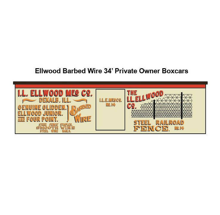 GBC-B026 Ellwood Barbed Wire 34' Private Owner Boxcar Decal Set