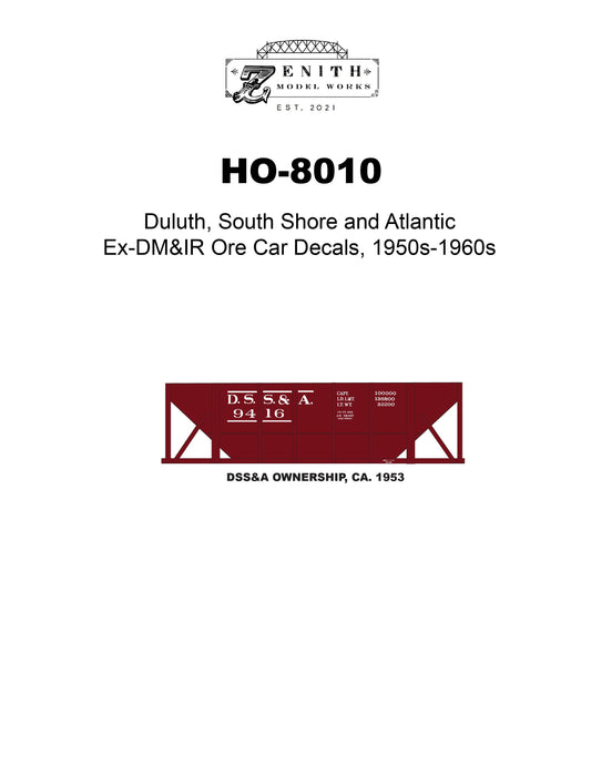 8010 - Duluth, South Shore and Atlantic 22' Ore Car Decals, 1940s-1960s