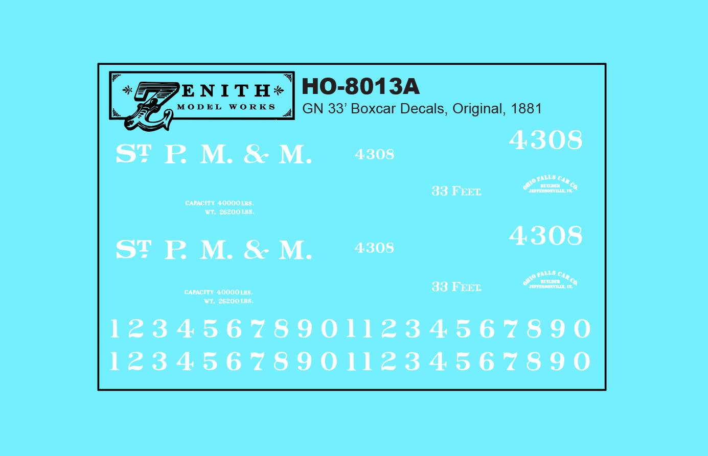 8013 - Saint Paul, Minneapolis and Manitoba/Great Northern 33' Box Car Decals
